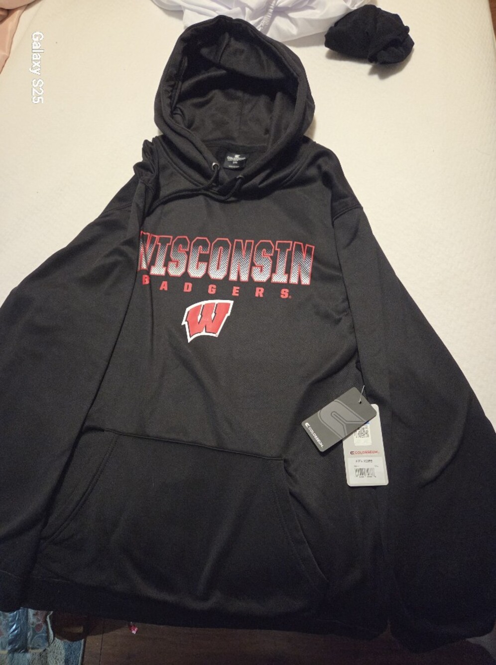 Colosseum Black Hoodie with Red Wisconsin Lettering